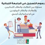 رسوم التسجيل في الجامعة اللبنانية مساواة بين الطالبات والطلاب اللبنانيين، والطالبات والطلاب المولودين من أم لبنانية وأب أجنبي.