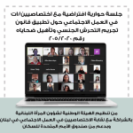 جلسة حوارية افتراضية مع اختصاصيين/ات من نقابة الاختصاصيين في العمل الاجتماعي في لبنان حول تطبيق قانون تجريم التحرش الجنسي وتأهيل ضحاياه