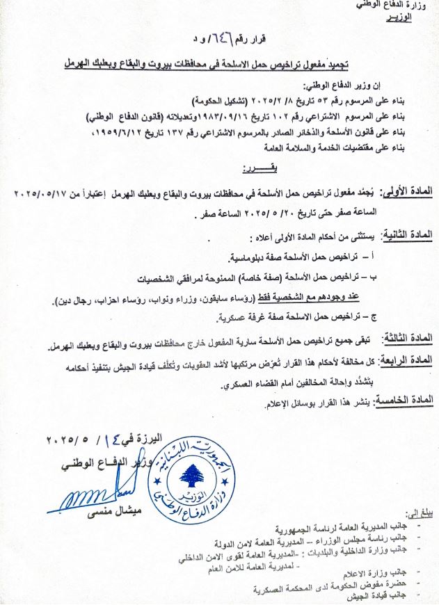 تجميد مفعول تراخيص حمل الاسلحة تجميد مفعول تراخيص حمل الاسلحة