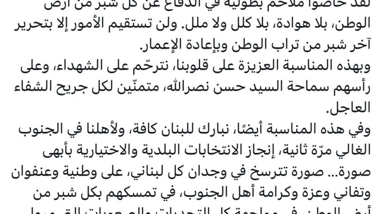 أرسلان: لن تستقيم الأمور إلا بتحرير آخر شبر من تراب الوطن وبإعادة الإعمار