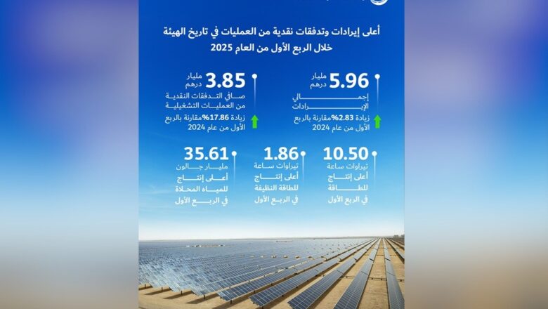 هيئة كهرباء ومياه دبي تعلن تحقيق إيرادات قياسية بقيمة 5.96 مليار درهم وتدفقات نقدية بقيمة 3.85 مليار درهم في الربع الأول من 2025
